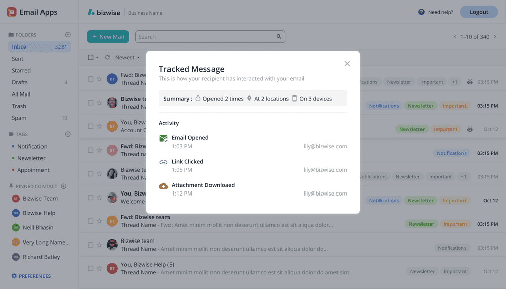 Email module screenshot